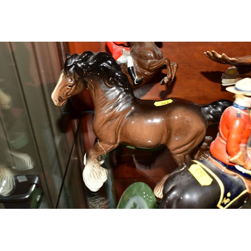 343 - FOUR BESWICK HORSE FIGURES, all with damage, comprising Girl on Pony, model No.1499, skewbald, gloss... 