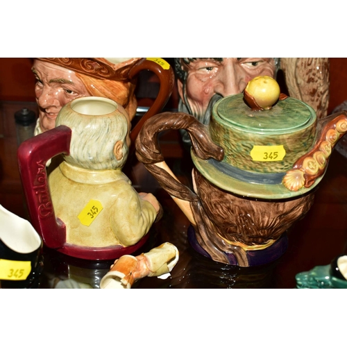 345 - NINE ROYAL DOULTON, BESWICK AND CROWN DEVON CHARACTER JUGS, etc, comprising Royal Doulton 'Old King ... 