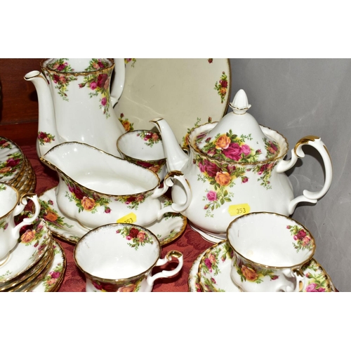 353 - ROYAL ALBERT 'OLD COUNTRY ROSES', comprising of tea pot, coffee pot, gravy and saucer, seven dinner ... 