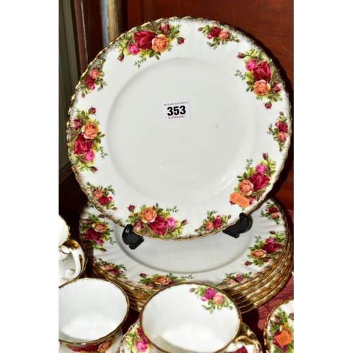 353 - ROYAL ALBERT 'OLD COUNTRY ROSES', comprising of tea pot, coffee pot, gravy and saucer, seven dinner ... 