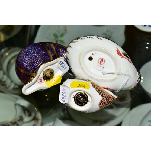 364 - THREE ROYAL CROWN DERBY PAPERWEIGHTS, Badger and Wren having gold stoppers, Duck with no stopper, al... 