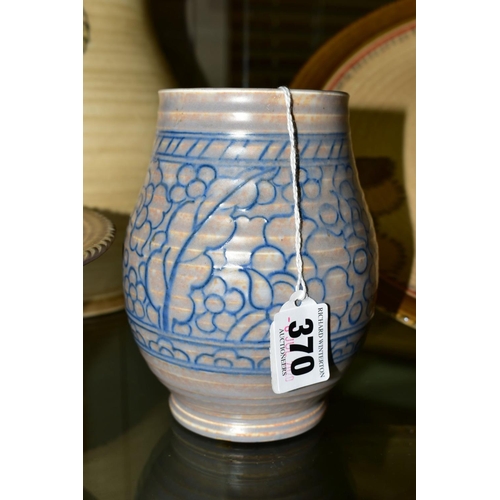 370 - A CHARLOTTE RHEAD FOR CROWN DUCAL VASE, blue tube lined decoration of flowers and foliage, signed to... 