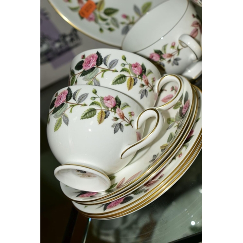 375 - WEDGWOOD 'HATHAWAY ROSE' TEA WARES, comprising of eight tea cups and saucers, seven tea plates, milk... 