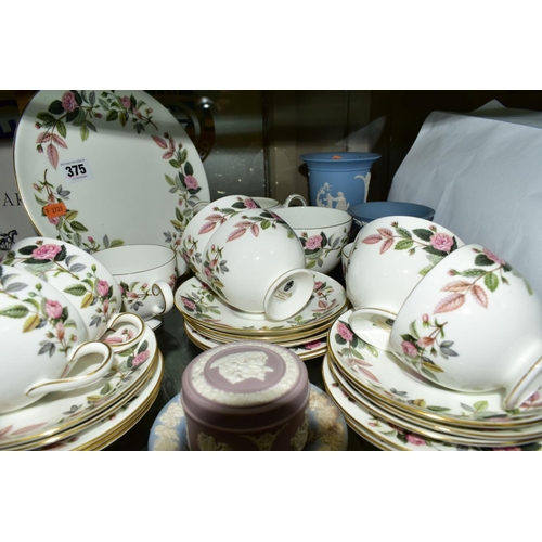 375 - WEDGWOOD 'HATHAWAY ROSE' TEA WARES, comprising of eight tea cups and saucers, seven tea plates, milk... 