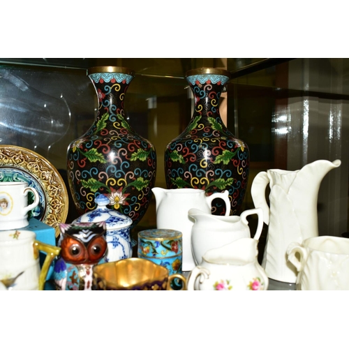 377 - A GROUP OF CERAMICS AND CLOISONNE to include Royal Worcester hand painted jug, Royal Worcester jug a... 