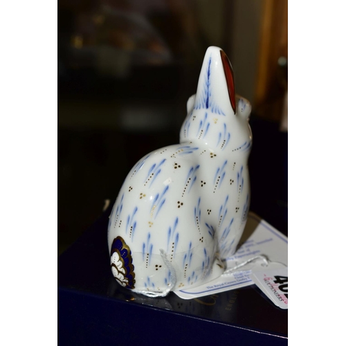 402 - A BOXED ROYAL CROWN DERBY PAPERWEIGHT, 'Snowy Rabbit' anniversary edition for 2002, launched to cele... 