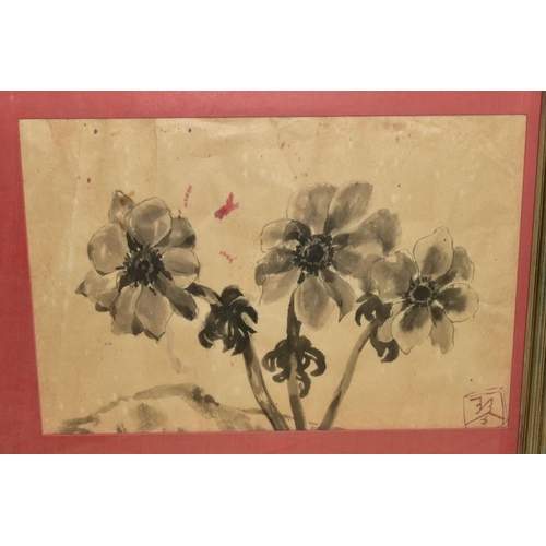 406 - LATE 19TH/20TH CENTURY CHINESE SCHOOL, four amateur studies of flowers and foliage, watercolours, on... 