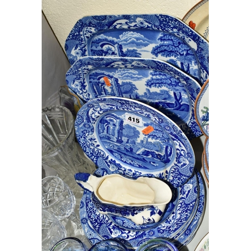 415 - A COLLECTION OF GLASSWARE AND CERAMICS, including Copeland Spode's Italian pattern blue and white pl... 