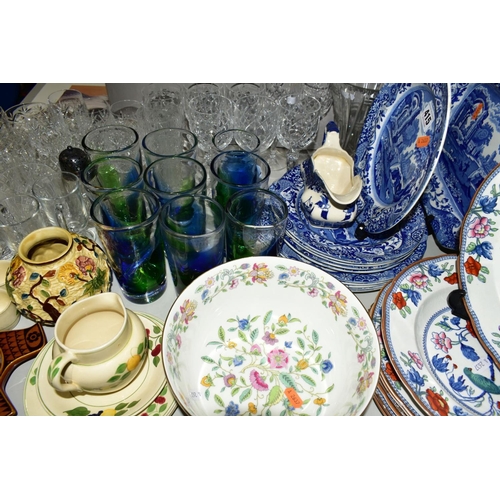 415 - A COLLECTION OF GLASSWARE AND CERAMICS, including Copeland Spode's Italian pattern blue and white pl... 