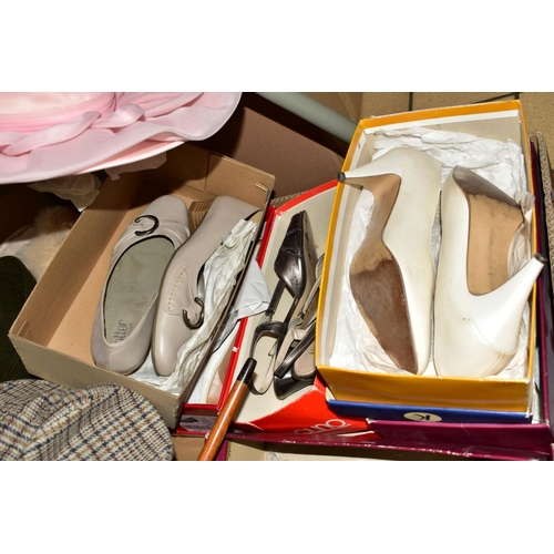 428 - THREE BOXES OF BOXED AND LOOSE LADIES SHOES, sizes 5 1/2 and 6, makes include Hotter, Clarks, Bally ... 