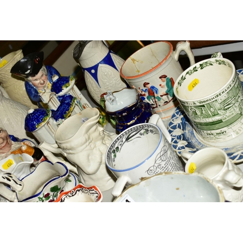 434 - A COLLECTION OF 19TH AND 20TH CENTURY CERAMICS, including Masons jugs, plate and twin handled compor... 