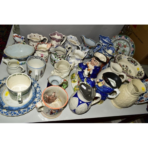 434 - A COLLECTION OF 19TH AND 20TH CENTURY CERAMICS, including Masons jugs, plate and twin handled compor... 