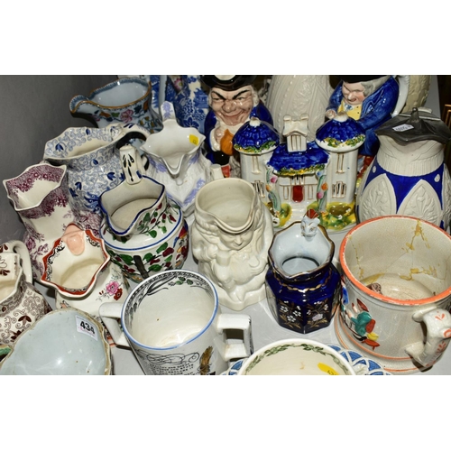 434 - A COLLECTION OF 19TH AND 20TH CENTURY CERAMICS, including Masons jugs, plate and twin handled compor... 