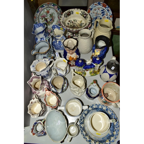 434 - A COLLECTION OF 19TH AND 20TH CENTURY CERAMICS, including Masons jugs, plate and twin handled compor... 