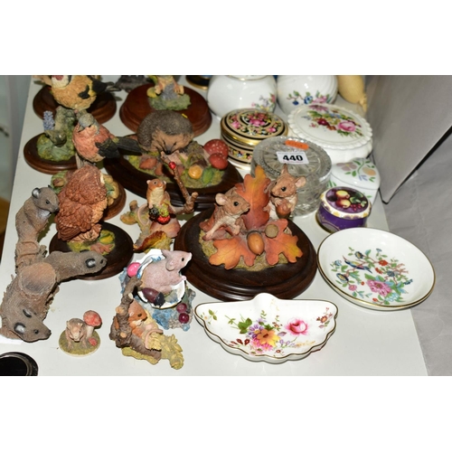 440 - A GROUP OF ANIMALS AND BIRD FIGURES, CERAMIC VASES, TRINKET BOXES, etc, including Royal Doulton 'The... 