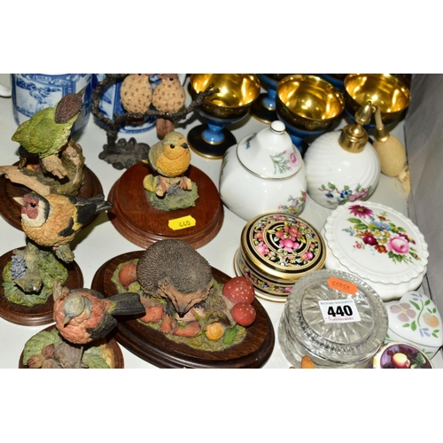 440 - A GROUP OF ANIMALS AND BIRD FIGURES, CERAMIC VASES, TRINKET BOXES, etc, including Royal Doulton 'The... 