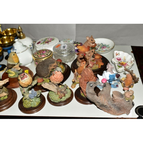 440 - A GROUP OF ANIMALS AND BIRD FIGURES, CERAMIC VASES, TRINKET BOXES, etc, including Royal Doulton 'The... 