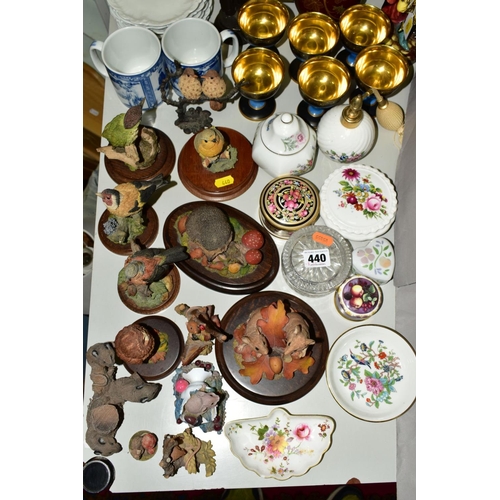 440 - A GROUP OF ANIMALS AND BIRD FIGURES, CERAMIC VASES, TRINKET BOXES, etc, including Royal Doulton 'The... 