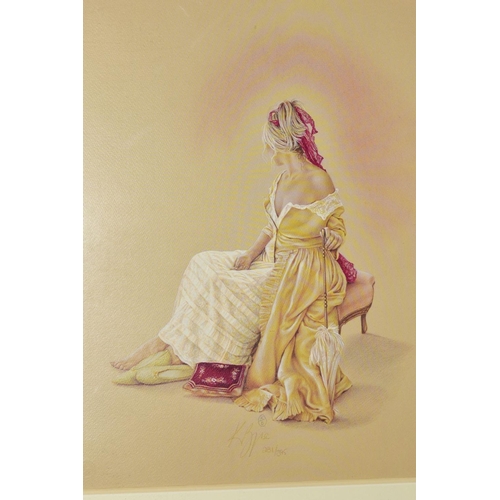 443 - KAY BOYCE (BRITISH CONTEMPORARY) 'AS TIME GOES BY' a limited edition print of a female figure wearin... 