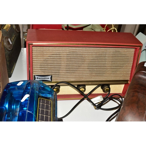 444 - A BUSH BROWN BAKELITE RADIO, Type DAC 10, a red and cream Dansette Conquest Auto record player, a Fr... 