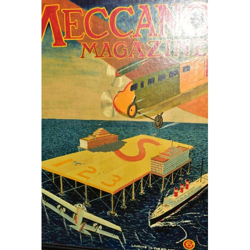 450 - MECCANO MAGAZINE a vintage copy of Meccano magazine cover for January 1929, unsigned, oil on card, f... 