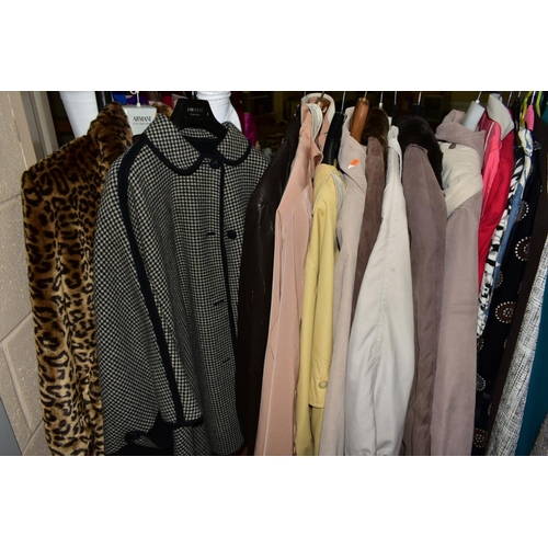 452 - A CLOTHES RAIL OF LADIES CLOTHES including Burberry jacket, Jacques Vert three piece suit, size 16, ... 