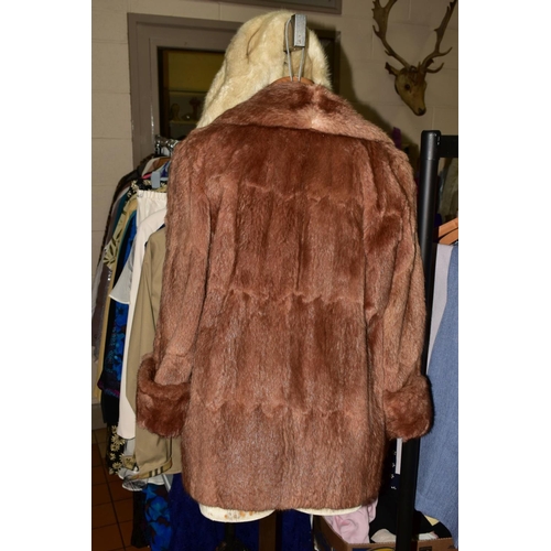 453 - A LADIES MINK BEIGE EVENING JACKET, 3/4 sleeves, 56cm across the back, under arm to under arm, with ... 