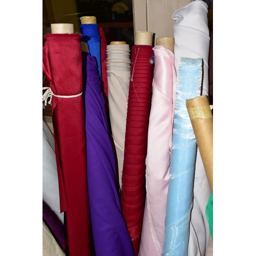 456 - SIX BOXES OF PART ROLLS OF FABRIC, to include silks, satin, sateen's, voile, net, embroidered, heavy... 