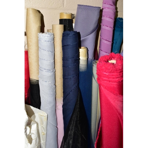 456 - SIX BOXES OF PART ROLLS OF FABRIC, to include silks, satin, sateen's, voile, net, embroidered, heavy... 