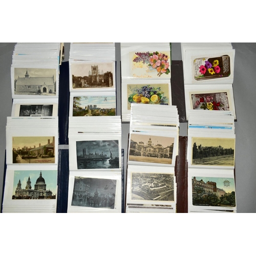 467 - A COLLECTION OF APPROXIMATELY TWO HUNDRED AND FIFTY FIVE POSTCARDS, in four albums, featuring London... 