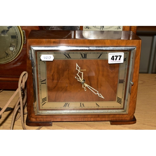 477 - FOUR LATE 19TH/EARLY 20TH CENTURY MANTEL CLOCKS, comprising a novelty Forestall tree and fawn clock,... 