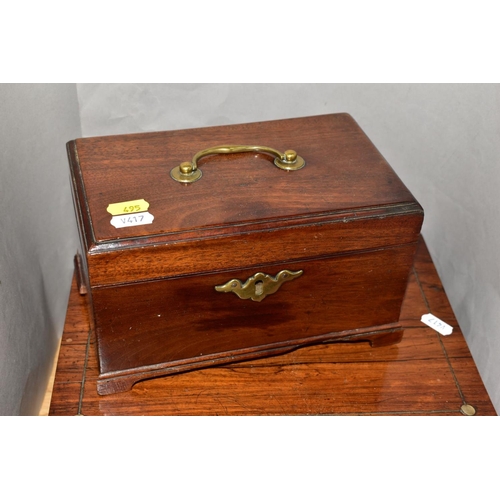 495 - THREE GEORGE III/VICTORIAN BOXES AND AN EDWARDIAN OAK DESKSTAND, the boxes comprising a George III m... 