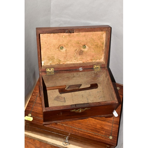 495 - THREE GEORGE III/VICTORIAN BOXES AND AN EDWARDIAN OAK DESKSTAND, the boxes comprising a George III m... 