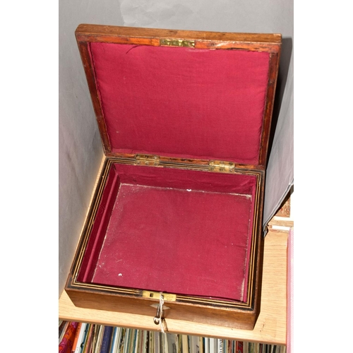 495 - THREE GEORGE III/VICTORIAN BOXES AND AN EDWARDIAN OAK DESKSTAND, the boxes comprising a George III m... 