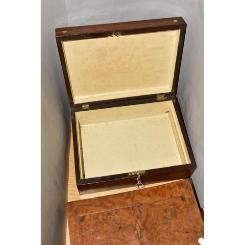 495 - THREE GEORGE III/VICTORIAN BOXES AND AN EDWARDIAN OAK DESKSTAND, the boxes comprising a George III m... 