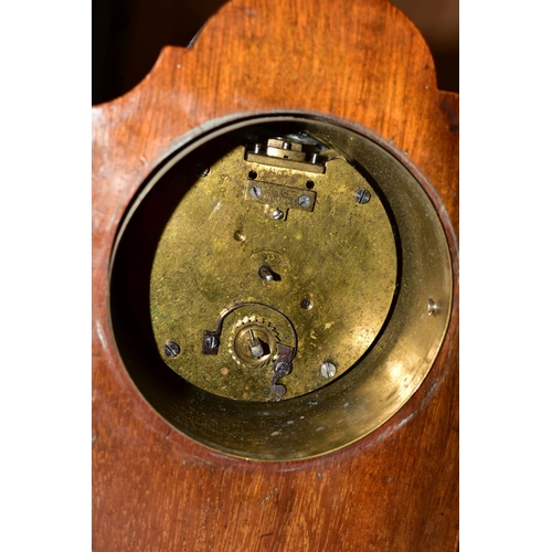 500 - TWO EDWARDIAN MAHOGANY MANTEL CLOCKS, both with wavy domes and white enamel dials, one with inlaid c... 