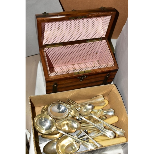 508 - SUNDRY ITEMS to include a wooden casket shaped box with brass fittings, approximate height 16cm x wi... 