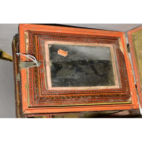 509 - TWO 19TH CENTURY INDIAN TRAVELLING MIRRORS, the rectangular cases with painted and varnished decorat... 