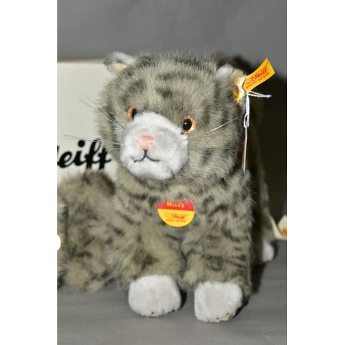 523 - A BOXED STEIFF 'MIZZY' CAT AND KITTEN, No.076422, grey plush with lighter grey paws, muzzle and ears... 