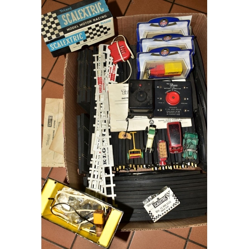 525 - A QUANTITY OF ASSORTED DIECAST, SCALEXTRIC AND SPORTING EQUIPMENT, to include playworn Dinky Toys Mo... 