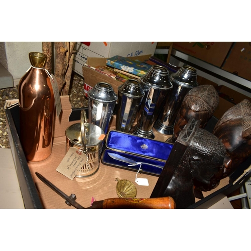 527 - THREE BOXES CONTAINING CHROME PLATED ART DECO VASES, (two pairs), tallest height approximately 25cm,... 