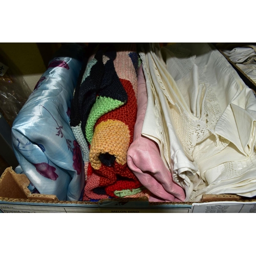 534 - SIX BOXES AND LOOSE SEWING AND HABERDASHERY ITEMS, to include linen and fabrics, wooden work boxes w... 