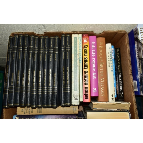 542 - SEVEN BOXES OF BOOKS, including gardening, history, maritime and travel interest, together with a sm... 