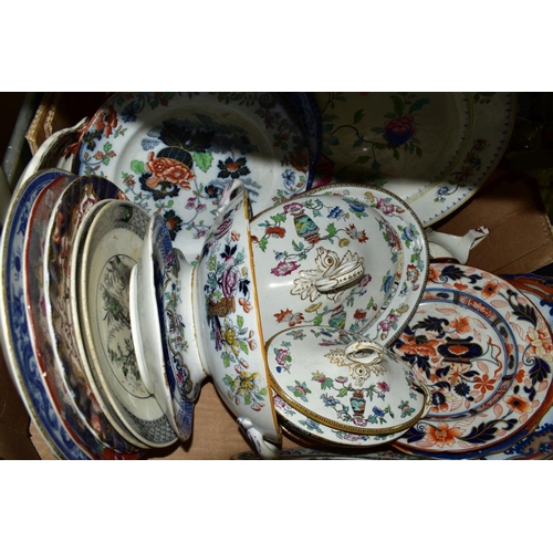 544 - SIX BOXES OF CERAMICS, including a damaged Royal Doulton style stoneware vase, Victorian tea and din... 