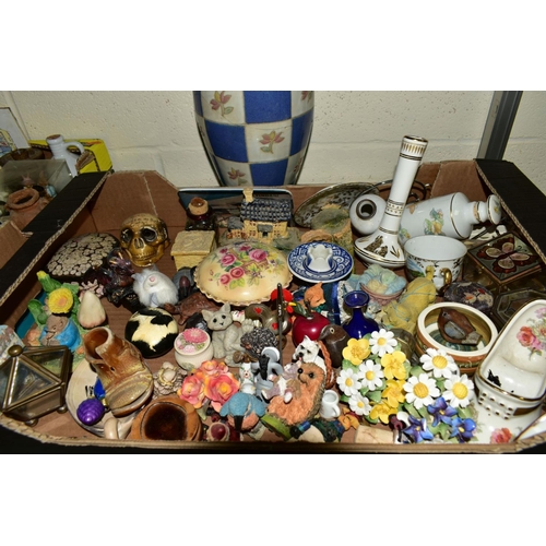 544 - SIX BOXES OF CERAMICS, including a damaged Royal Doulton style stoneware vase, Victorian tea and din... 