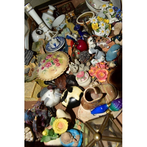 544 - SIX BOXES OF CERAMICS, including a damaged Royal Doulton style stoneware vase, Victorian tea and din... 