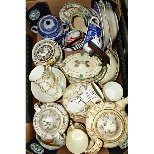 544 - SIX BOXES OF CERAMICS, including a damaged Royal Doulton style stoneware vase, Victorian tea and din... 