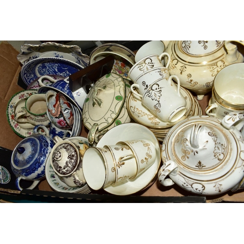 544 - SIX BOXES OF CERAMICS, including a damaged Royal Doulton style stoneware vase, Victorian tea and din... 