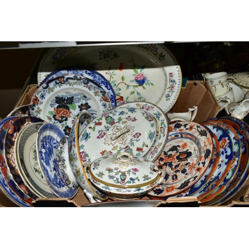 544 - SIX BOXES OF CERAMICS, including a damaged Royal Doulton style stoneware vase, Victorian tea and din... 