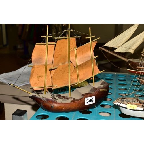 546 - SIX MODEL SHIPS, including Santa Maria, a horn ship, a smaller ship named 'Santa Maria', etc (6)